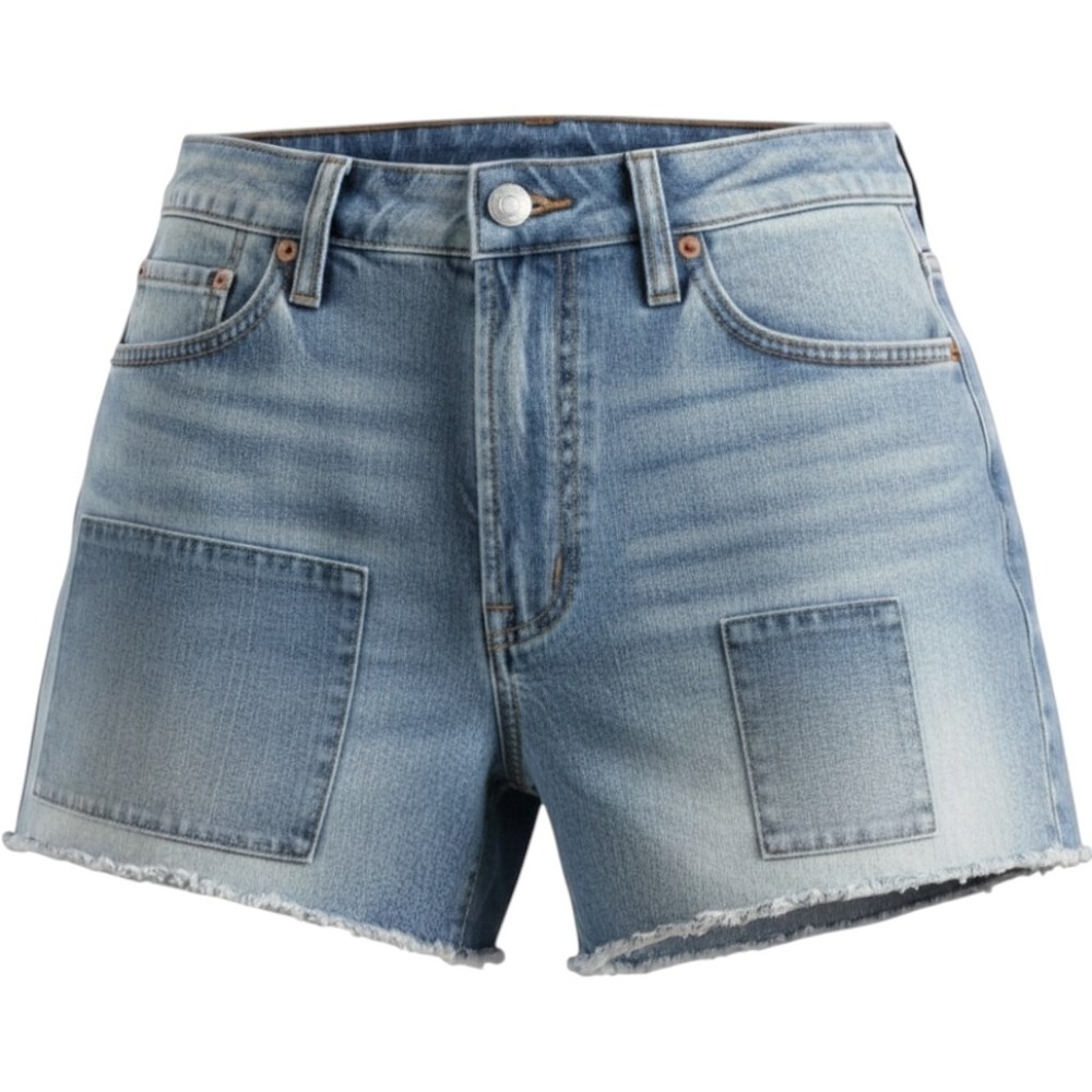 We The Free Free People Patchwork Denim Shorts‎ Light Wash Button Fly Size 25